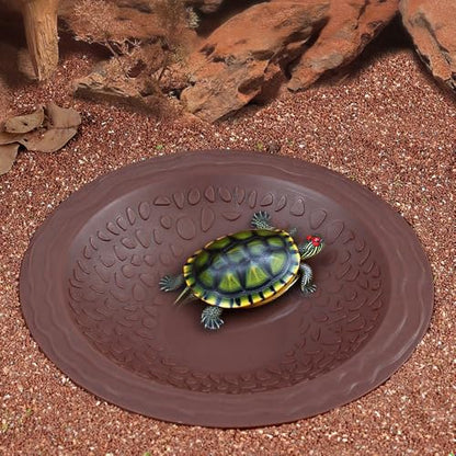 Turtle Bathing Pool Small for Reptiles & Amphibians - Resin Water Dish & Feeding Bowl with Gentle Slope - Safe for Turtles, Lizards, Frogs, Snakes (Reddish Brown) - color: Brown