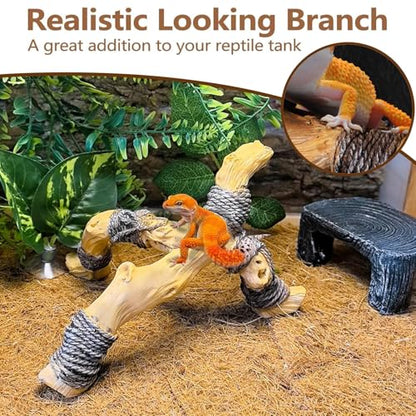 Tfwadmx Snake Climbing Branch,Resin Reptile Enclosure Decor | Ball Python Wood Branches, Gecko Tank Accessories for Lizards,Bearded Dragon Tarantulas, Hermit Crab, Frogs - size: 7.3x6.1x4.7IN | Rack Branch