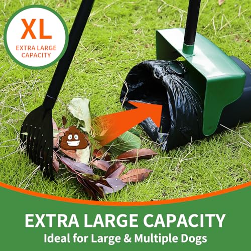 ienjoyed Pooper Scooper Large Swivel Bin & Rake with 160 Waste Bags,Heavy Duty Dog Pooper Scooper with Bag Attachment for Dogs, Long Handle Poop Scooper with Lid for Yard, Grass, Gravel(Dark Green) - color: Dark Green
