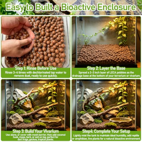 Riare 6LBS Organic Expanded Clay Balls Terrarium Substrate for Reptiles | Drainage, Moisture, Reusable Lightweight Leca Balls False Bottom Substrate for Bioactive, Reptile Enclosures, Hydroponics - color: 6LB