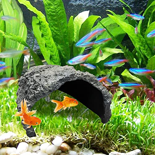 Extra Large Reptile Rock Hide Cave, Resin Cave, Aquarium Decorations Accessories, Lizard Turtle Fish Hide Habitat 10.23x9.44x5.7 Inches