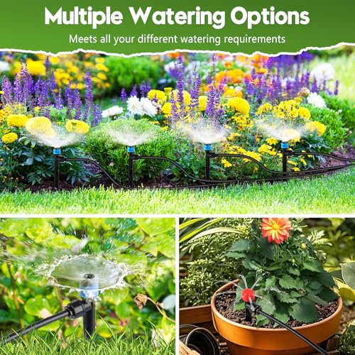 110FT Drip Irrigation System for Garden, Quick-Connect Automatic Garden Watering System with 1/2" & 1/4" Tubing and Accessories - Adjustable Sprinklers Kit for Greenhouse, Yard, Lawn, Raised Bed - size: 110FT（17FT 1/2" Main Line +93FT 1/4" Tube）