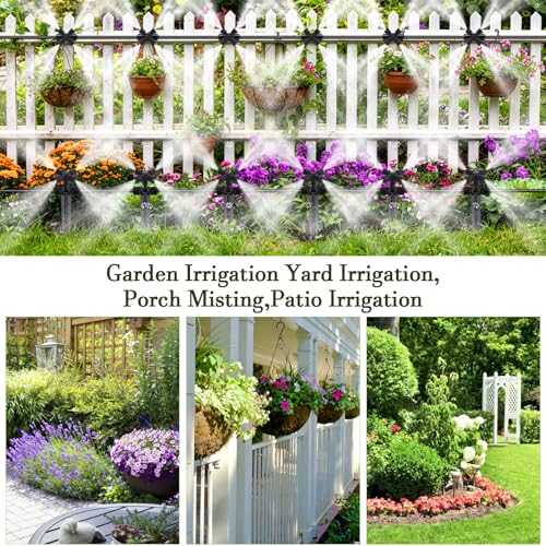 50FT Drip Irrigation System Kit, Garden Watering System | with Quick Connectors 1/4 inch Drip Tubing & Quick Connect Fittings Adjustable Mist, Watering System for Outdoor Plants