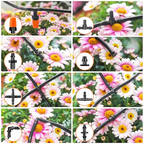 250-Piece Drip Irrigation Fittings Kit for 1/4" Tubing, Complete Set of Barbed Connectors for Drip System Setup (Nozzles, Nozzle Tees, Single Barbs, Couplings, Tees, Elbows, Plugs, Crosses) - size: 1/4" Fittings with Box-250P