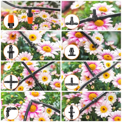 250-Piece Drip Irrigation Fittings Kit for 1/4" Tubing, Complete Set of Barbed Connectors for Drip System Setup (Nozzles, Nozzle Tees, Single Barbs, Couplings, Tees, Elbows, Plugs, Crosses) - size: 1/4" Fittings with Box-250P