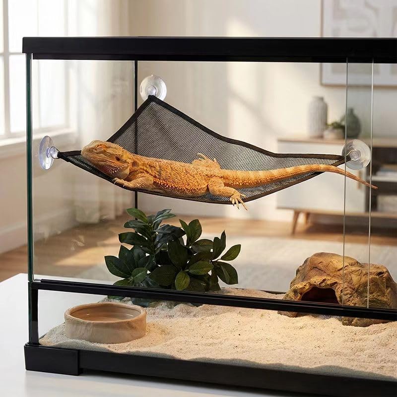 2pcs Bearded Dragon Hammock,Breathable mesh Reptile Hammock | Bearded Dragon Climbing Accessories for Lizards, Geckos, Chameleons, etc（Black）