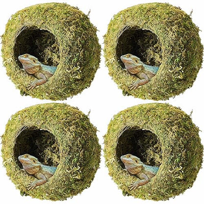 Tinideya 4 Pack Crested Gecko Hide, Reptile Hide, 4 Inch Artificial Moss Cave Hideouts for Pet Reptile Frogs Snakes Turtle Spider Lizard Chameleon, Green Terrarium Tank Decoration