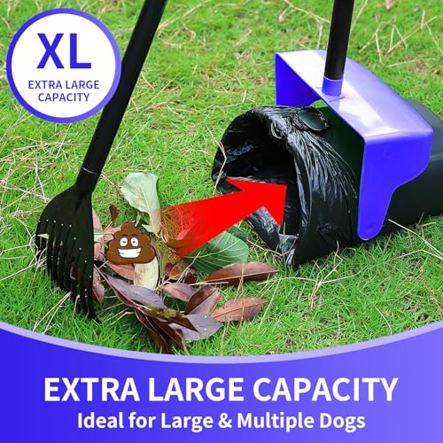 ienjoyed 43" Tall Pooper Scooper Large Swivel Bin & Rake with 100 Waste Bags,Heavy Duty Dog Pooper Scooper for Dogs, Long Handle Poop Scooper with Lid for Yard, Grass, Gravel (Blue) - color: Blue（43“ Tall）