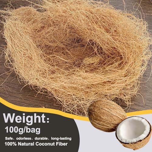 0.22 Pounds Long Coconut Husk Fiber, Mulch Silk Filling for Orchids Clean, Coconut Shell Moss Covering, Lizard Incubator Bedding Materials, Flower pots,Bird Nest