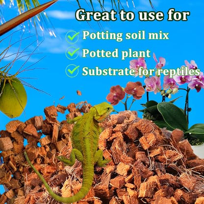 Coco Husk Chips Coconut Substrate for Garden Potting Soil Coconut Brick for Indoor Outdoor Flowers Plants Compressed Low EC Coco Husk Mulch for Garden Coconut Substrate for Reptiles