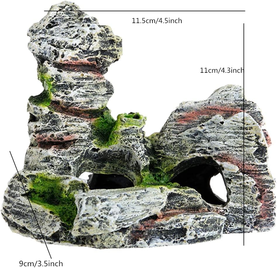 Resin Aquarium Stone Cave with Artificial Moss – Natural Rock Mountain Ornament for Fish Tank, Shrimp & Betta Hiding, Reptile Habitat Decoration, Small Landscape Terrain Accessory for Aquatic Decor（B）