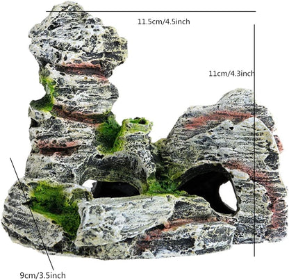 Resin Aquarium Stone Cave with Artificial Moss – Natural Rock Mountain Ornament for Fish Tank, Shrimp & Betta Hiding, Reptile Habitat Decoration, Small Landscape Terrain Accessory for Aquatic Decor（B）