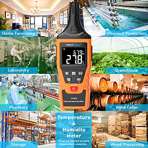 PT618 Temperature Humidity Meter - Wet Bulb for Indoor/Outdoor | Thermometer Hygrometer Monitor with Ambient, Dew Point, MIN, MAX, Data Hold, LCD Backlight - size: PT618
