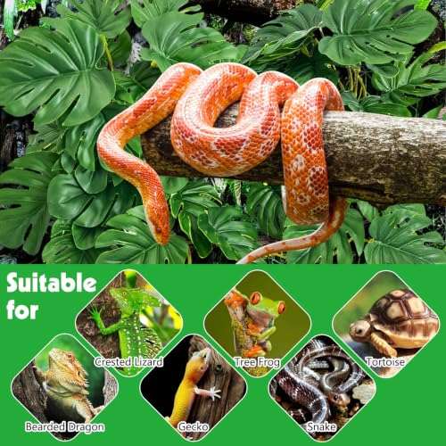 PINVNBY Crested Gecko Tank Accessories Terrarium Plants with Suction Cup Reptile & Amphibian Habitat Plants for Bearded Dragons Lizards Snake Tree Frog (Green Monstera, 2PCS) - color: Green Monstera