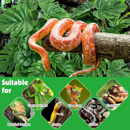 PINVNBY Crested Gecko Tank Accessories Terrarium Plants with Suction Cup Reptile & Amphibian Habitat Plants for Bearded Dragons Lizards Snake Tree Frog (Green Monstera, 2PCS) - color: Green Monstera