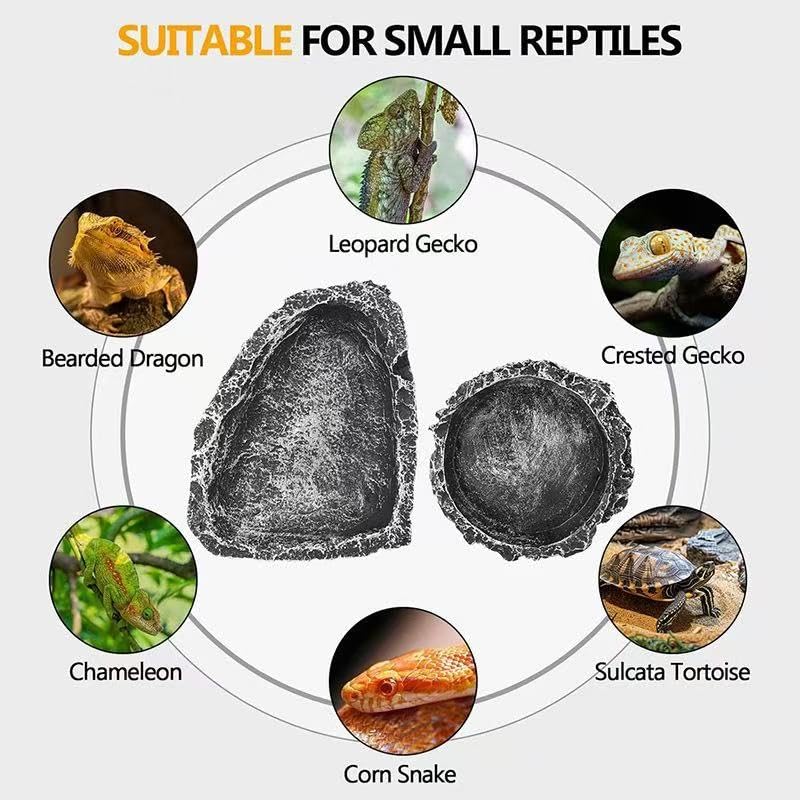 Reptile Water Dish Food Bowl Bearded Dragon Bowls, 2 Pack Reptile Food Bowl for Hermit Crab Bearded Dragon Lizard Gecko Frog Tortoise (Black, S) - color: black