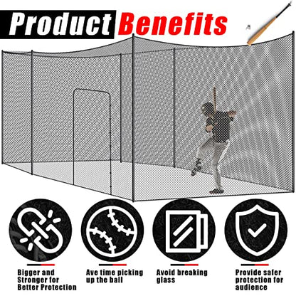 Syhood Baseball Batting Cage Net for Backyard NET ONLY | 55'L/35'L/20'L/10'L Cricket Golf and Softball Cage,Backyard, Indoor and Outdoor Garage Training for Portable PE Hitting Net - size: 20 x 10 x 10 ft