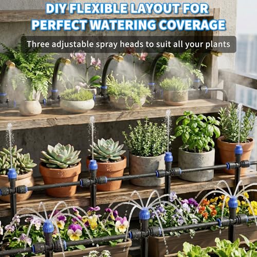 Drip Irrigation System 130FT with 10 Bendable Nozzles, 10 Misting Emitters, 10 8-Outlet Drip Emitters, 1/2 & 1/4 Inch Hoses – Garden Watering & Misting Kit for Yard, Lawn, Greenhouse - color: 30 ft hose (1/2 in OD）+100 ft hose (1/4 in OD）