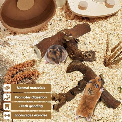 PINVNBY 2 PCS Wooden Hamster Climbing Branches 5.9 in Natural Grapevine Syrian Hamster Chewing Toys Small Animal Habitat Decor Accessories for Gerbils Mice Rat and Dwarf Pets