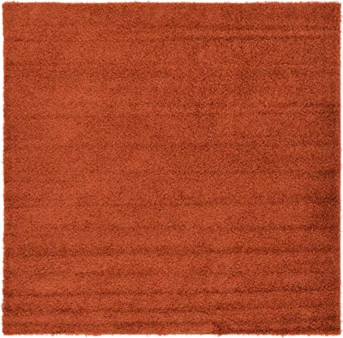 Unique Loom Solid Shag Collection Area Rug (8' Square, Terracotta) - color: Terracotta, size: 8' x 8' (Square)