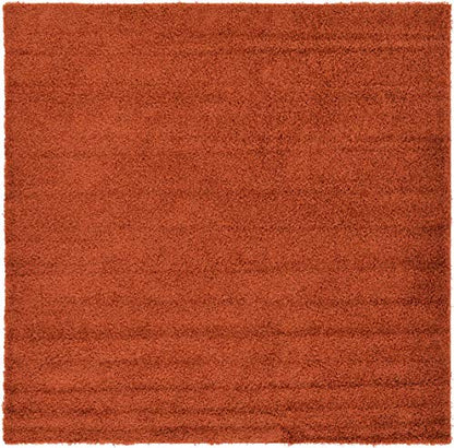 Unique Loom Solid Shag Collection Area Rug (8' Square, Terracotta) - color: Terracotta, size: 8' x 8' (Square)