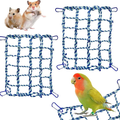 2 Pcs Rat Climbing Ropes for Cage - Rat Accessories - 12.6 x 9.84 inch Hammock - Cotton Rope Bridge - Bird Ladder with 4 Silver Hooks (Blue) - color: blue