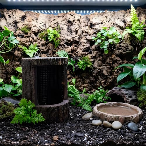 Reptile Feeders Drop-Resistant Food Bowl | Simulated Tree Stump Design Reptile Supplies with Hooks for Small Pets Lizards Geckos Frogs Terrarium