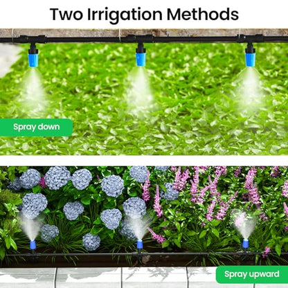 MIXC 65FT Greenhouse Watering System- Quick Efficient Connector Hanging Plant Watering System Automatic Mist Irrigation Kit with 1/4" Blank Tubing and Misting Nozzles - size: 65FT(Updated)