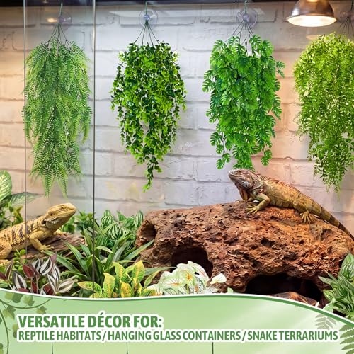 12 Pcs Reptile Plants Terrarium Hanging Plant Vines Artificial Leaves with Suction Cups Climbing Foliage for Bearded Dragon Lizard Gecko Snake Tank Accessories Decor (Lush Series) - style: Lush Series