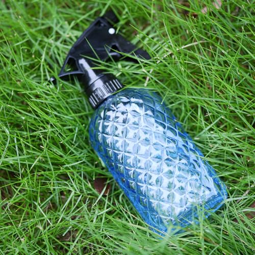 Glass Handheld Spray Bottle - 12oz Refillable Bottle ，Adjustable Nozzle Watering Can for Garden Plants Cleaning Solutions (Blue) - color: Blue