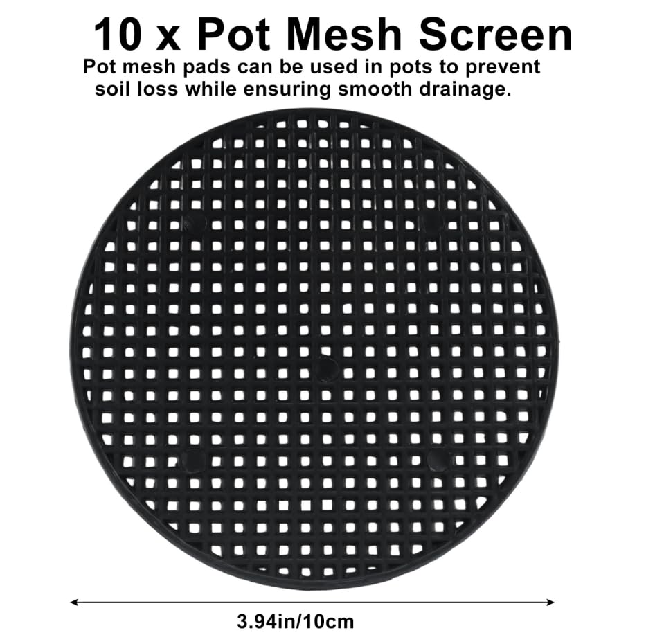 10 Pcs 4" Plant Pot Stand Outdoor, Plant Pot Elevator | 100mm, Black, Drainage Mesh Discs, Bottom Liners for Bonsai/Flower Pots, Soil Retention Grid Mats - size: 4in
