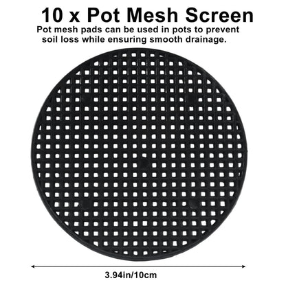 10 Pcs 4" Plant Pot Stand Outdoor, Plant Pot Elevator | 100mm, Black, Drainage Mesh Discs, Bottom Liners for Bonsai/Flower Pots, Soil Retention Grid Mats - size: 4in