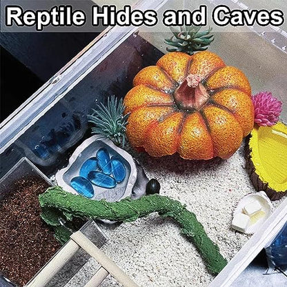 Hermit Crab Hideout Resin Simulation Halloween Pumpkin House Reptile Hides and Caves Chameleon Rest Hut Aquarium Habitat Decor Accessories for Bearded Dragon Leopard Lizard Snake Tortoise Frog Gecko - style: Pumpkin House