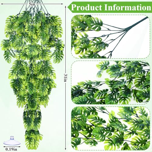 8 Pack Reptile Plants Terrarium Hanging Plant Vine Boston Climbing Terrarium Plant with Suction Cup for Bearded Dragons Lizard Crested Gecko Snake Crab Tank(Popular Series,Green) - style: Popular Series