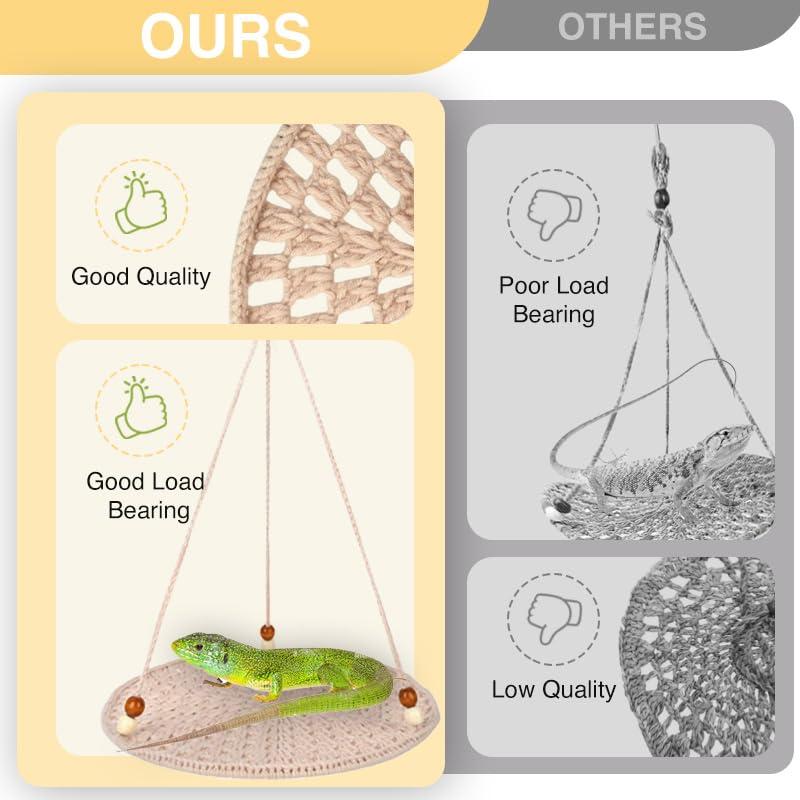 Reptile Hammock, Reptile Hammock Swing Hanging Bed for Bearded Dragon Lizard Snake Gecko Chameleon Parrot Hamster Small Pets （9.8"*17.7" White） - color: White
