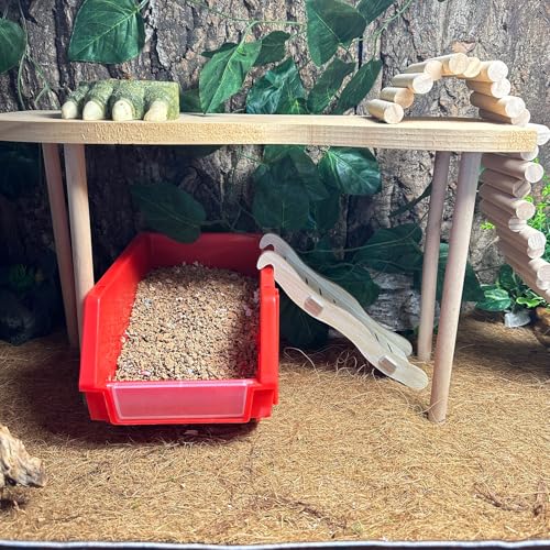 Reptile Digging Box Plastic Leopard Gecko Burrowing Habitat Hide Box with Wooden Ladder Compatible with Terrariums Tailored for Juvenile Bearded Dragons and Snake in Compact Setups (Red) - color: Red