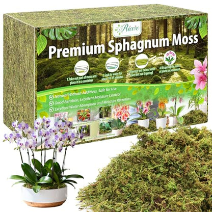 Riare 3.3LB Premium Sphagnum Moss for Plants- 60QT Natural Dried Plant Moss | Moisture Retention & Drainage Orchid Moss for Repotting, Succulents, Carnivorous, Ferns, Green Moss for DIY Craft, Reptiles - size: 60 QT(Appx.3.3lbs)