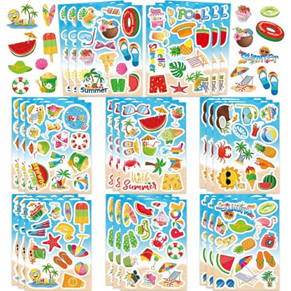 312Pcs Summer Stickers, Self Adhesive Hawaii Tropical Sticker Summer Pineapple Sun Beach Stickers for Scrapbooks Envelopes Cards Gifts Crafts Party Favors Class Rewards - style: Summer2
