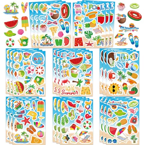 312Pcs Summer Stickers, Self Adhesive Hawaii Tropical Sticker Summer Pineapple Sun Beach Stickers for Scrapbooks Envelopes Cards Gifts Crafts Party Favors Class Rewards - style: Summer2