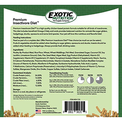 Premium Insectivore Diet (8 lb.) - Healthy Nutritious Chicken Based High Protein Pellet Diet - for Sugar Gliders, Hedgehogs, Opossums, Skunks & Other Insectivores - size: 8 Pound (Pack of 1)