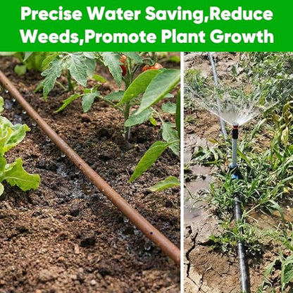 100FT 1/4" Irrigation Dripline Tubing with 6" Emitter Spacing for Gardens | Pre-Installed Emitters at Close Intervals Save Setup Time, Even Distribution for Flower Beds, Works with Most Drip Systems