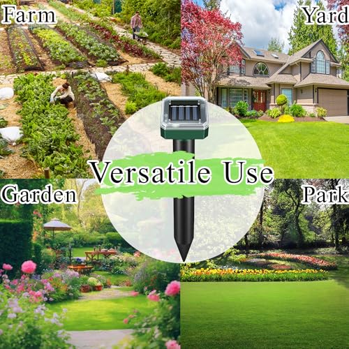 10 Pack Mole Repellent Solar Powered,Snake Repellent Ultrasonic, IP 65 Waterproof Ultrasonic Deterrent Stakes,Get Rid for Moles,Voles,Gophers,Squirrels, Voles, Skunks in Yard, Lawn, and Garden