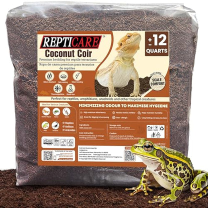 Gro-Med ReptiCare Coconut Fiber Substrate for Reptiles 12 Q, Organic Ready to Use - Odor Absorbent Coco Coir Terrarium Bedding for Ball Pythons, Boas, Snakes, Tortoises, Geckos, Frogs and Tarantulas