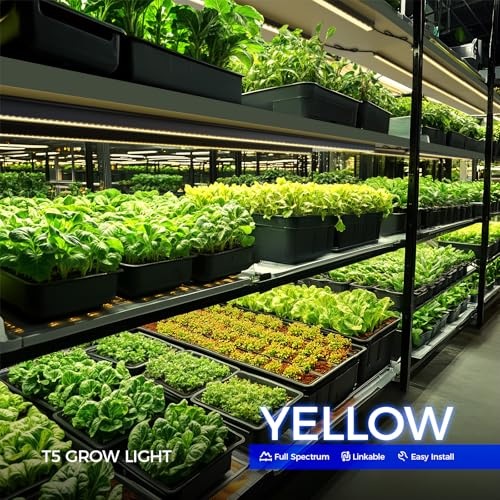 Barrina T5 Plant Lights, 4FT 160W (8 X 20W), Yellow, 8 Packs, Black Cover | Full Spectrum, Plant Grow Lights Indoor with Magnetic Bar, Linkable, 3 Mounting Modes, Individual Switch, Black Cover - color: Yellow, size: 4ft-black Cover