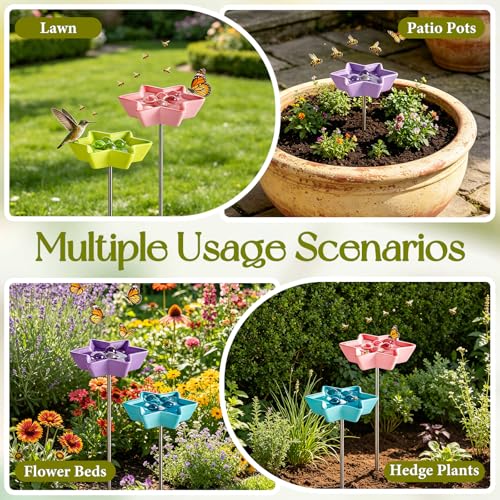 4 Pack Bee Watering Station, Resin Bee Feeder, Flower Design Butterfly Bath Bowl Drinking Cups for Pollinators Small Bird Outdoor Garden Yard Patio