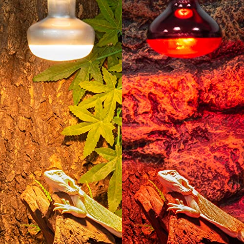 REPTI ZOO 2 Pack 100W Reptile Heat Lamp Bulbs,Upgraded Reptile Day and Night Basking Spot Bulb Combo Amphibian Infrared Heat Lamp Bulb/UVA Basking Spot Daylight Heating Light Bulb - style: Style 1