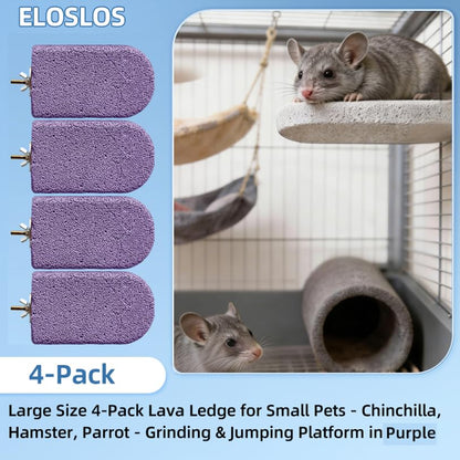 4PCS Lava Ledge for Small Pets/Chinchilla/Hamster/Parrot, Purple(L) | Grinding Claws & Jumping, Safe Natural Volcanic Rock, Reduces Random Chewing - color: Purple, size: L