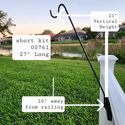 Premium - One Piece Pole - Long Hook Kits Ideal for Bird Feeders, Lighter Flower Baskets, Chimes, etc. for Vertical Spindled Deck Railings Only (27" Upright) Heavy Duty Hanger - size: (1) 27" Upright