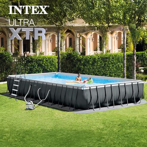 INTEX Ultra XTR 32ft x 16ft x 52in Above Ground Swimming Pool Set w/Pump | 26373EH - 2800 GPH Sand Filter Pump, Ladder, Pool Cover & Ground Cloth Included - Strong Galvanized Steel Frame - size: 32' x 16', style: Sand Filter Pump
