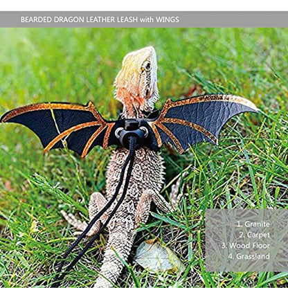Bearded Dragon Leash and Harness Set, Beardie Carrier, Lizard Adjustable Harness with Leather Wings and Sling Bag, Reptile Small Pet Backpack Batwing Accessories (Grey) - color: Grey